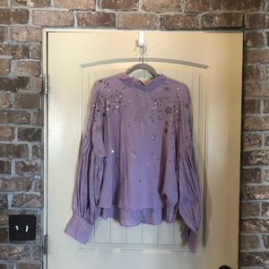Free People Lilac Beaded Starry Night Blouse